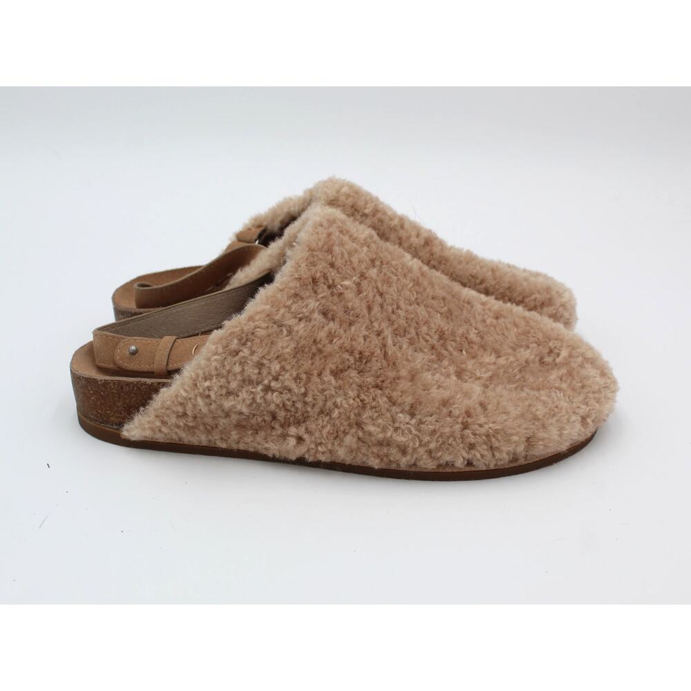 Splendid Faux Fur Slippers Womens 11 Beige Shearling Slingback Cozy‎ Clog Beach